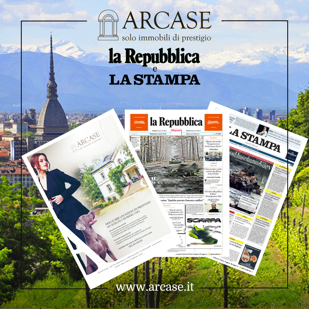 Immagine copertina news per ARCASE su La Repubblica e La Stampa di Domenica 3 Aprile 2022 con una nuova pagina pubblicitaria dedicata alle locazioni.