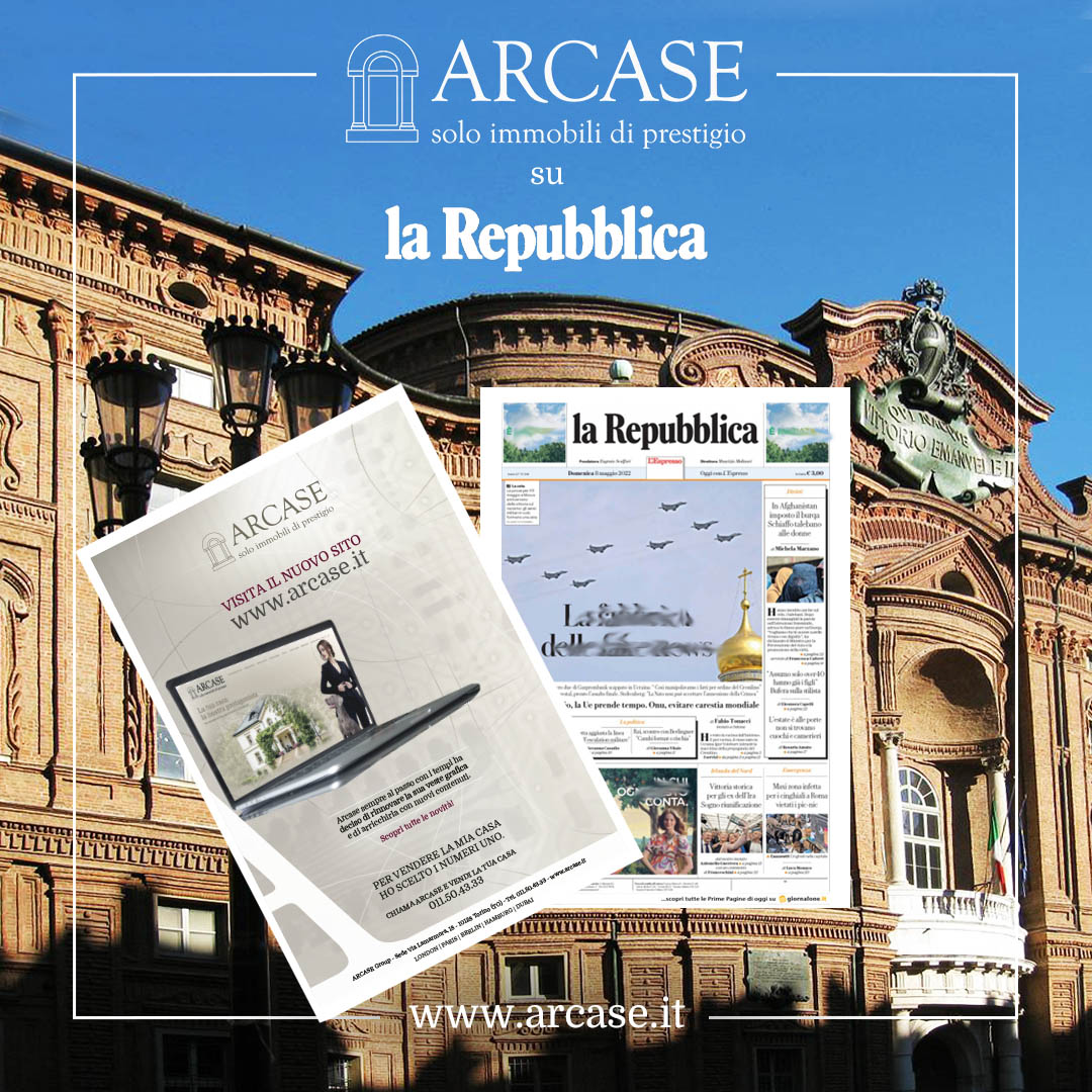 Immagine copertina news per ARCASE su La Repubblica di Domenica 8 Maggio 2022 con una pagina pubblicitaria dedicata al nuovo sito.